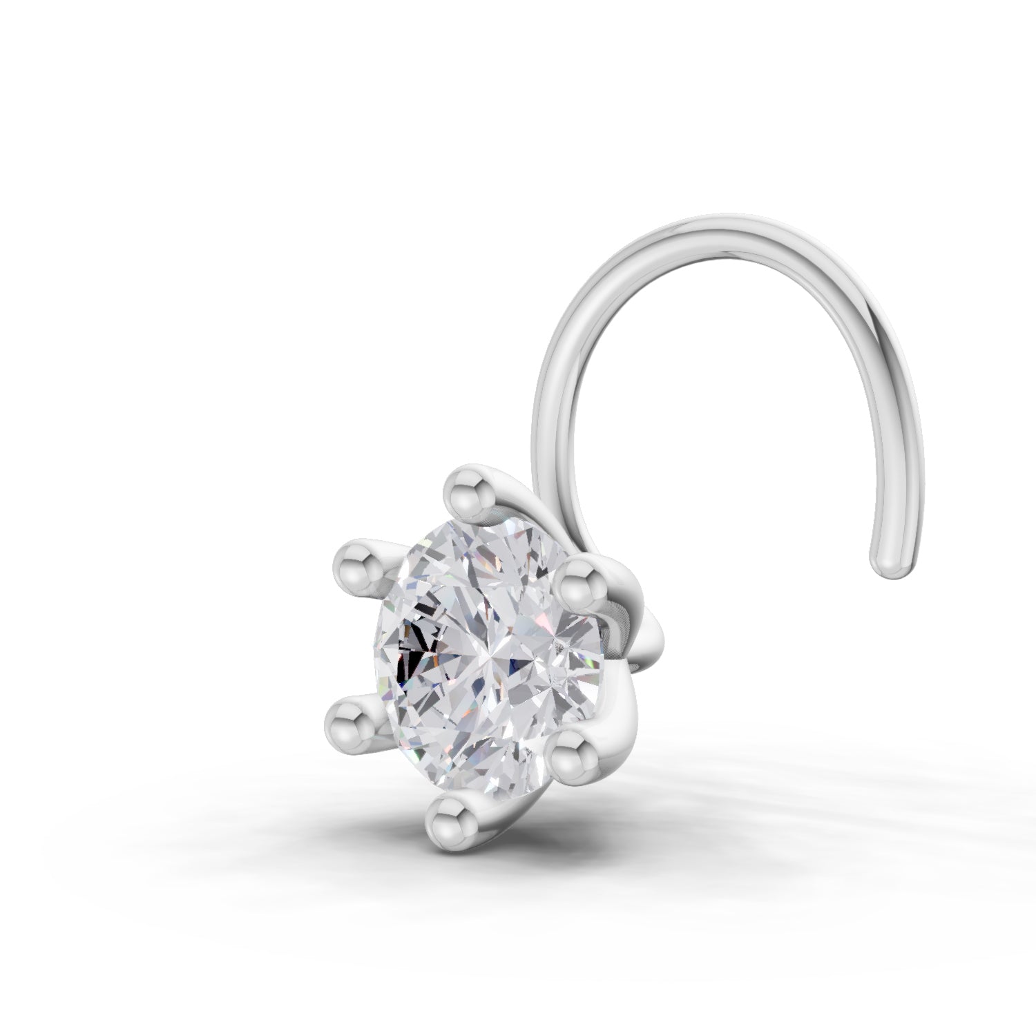 14K Yellow Gold 0.06 Ct Diamond Round Shape 6 Prong Solitaire Nose Pin