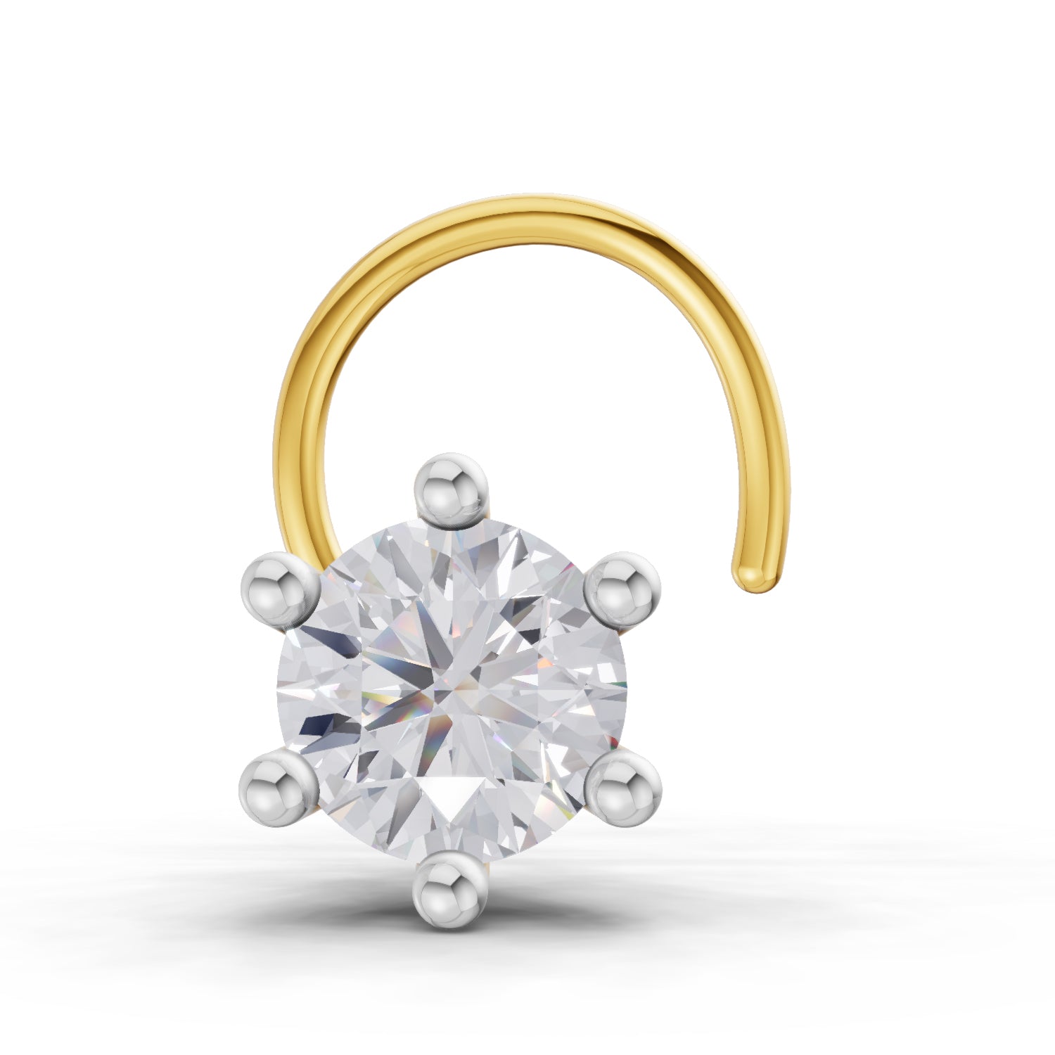 14K Yellow Gold 0.06 Ct Diamond Round Shape 6 Prong Solitaire Nose Pin