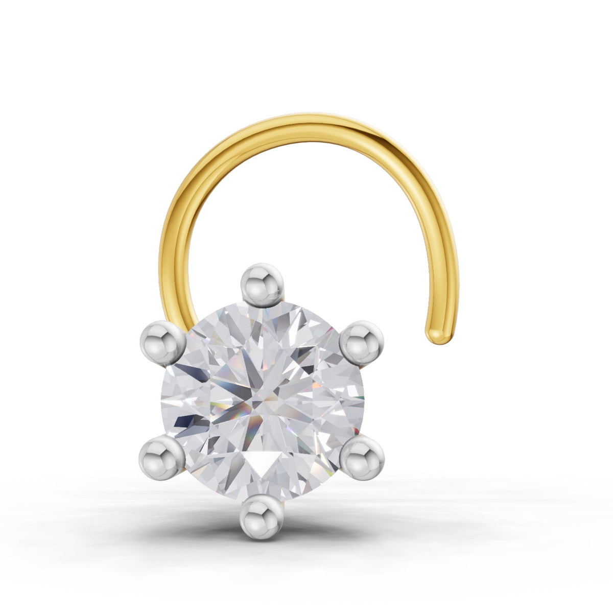 14K Yellow Gold 0.06 Ct Diamond Round Shape 6 Prong Solitaire Nose Pin