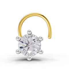 14K Yellow Gold 0.06 Ct Diamond Round Shape 6 Prong Solitaire Nose Pin