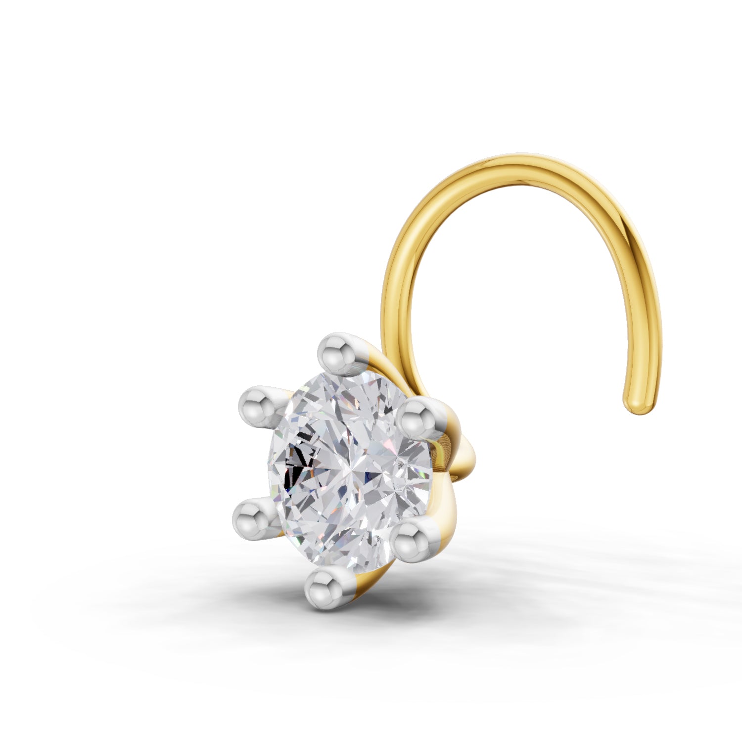 14K Yellow Gold 0.06 Ct Diamond Round Shape 6 Prong Solitaire Nose Pin