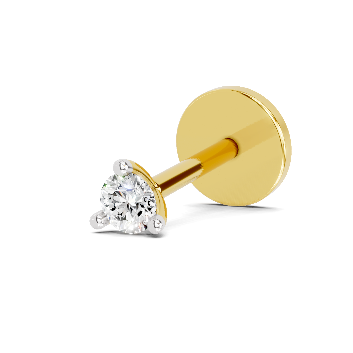 14K Yellow Gold 0.09 Carat Diamond Round Shape Diamond Nose Pin