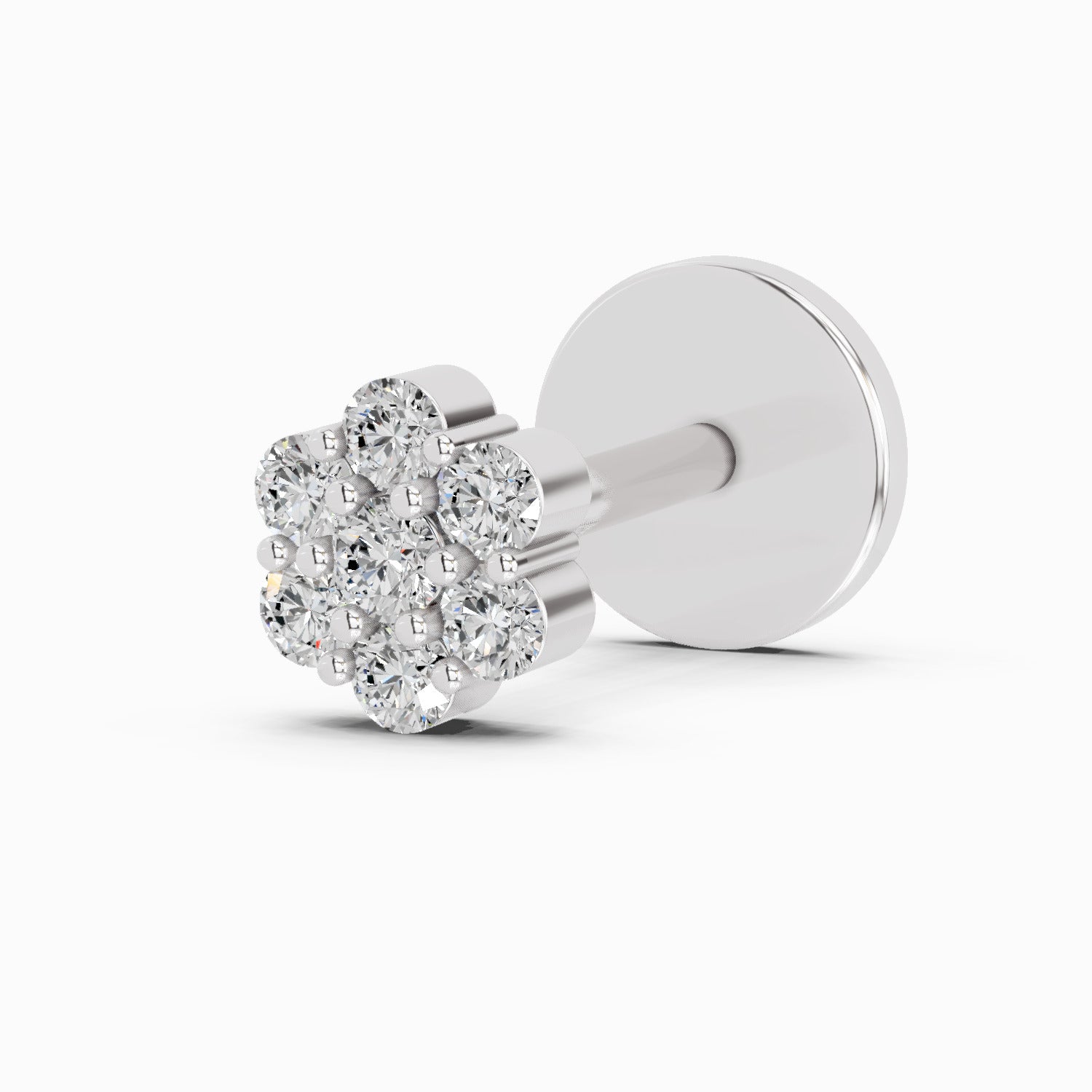 14K Yellow Gold 0.10 Carat Diamond Round Shape Floral  Nose Pin
