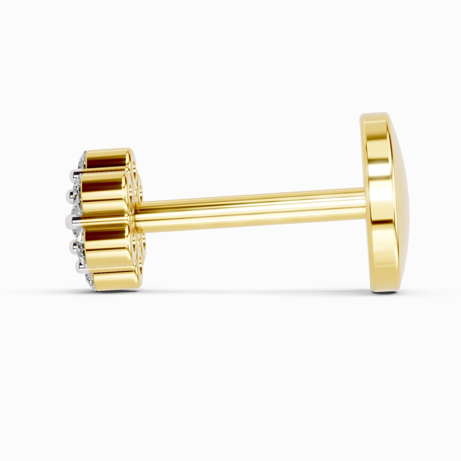 14K Yellow Gold 0.10 Carat Diamond Round Shape Floral  Nose Pin