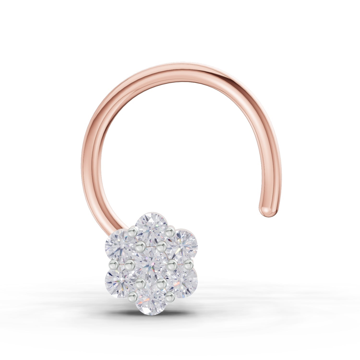 14K Yellow Gold 0.10 Ct Diamond Round Shape Floral Nose Pin