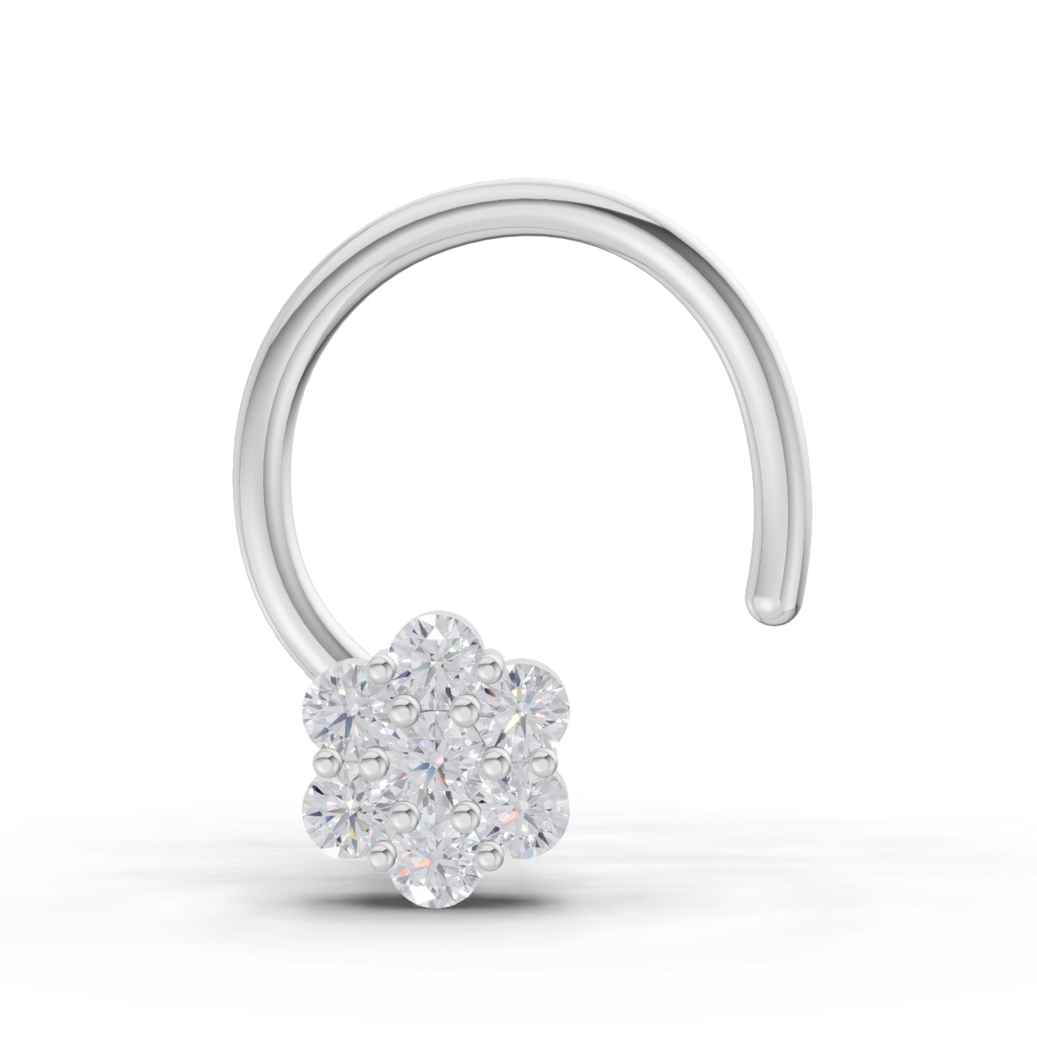 14K Yellow Gold 0.10 Ct Diamond Round Shape Floral Nose Pin