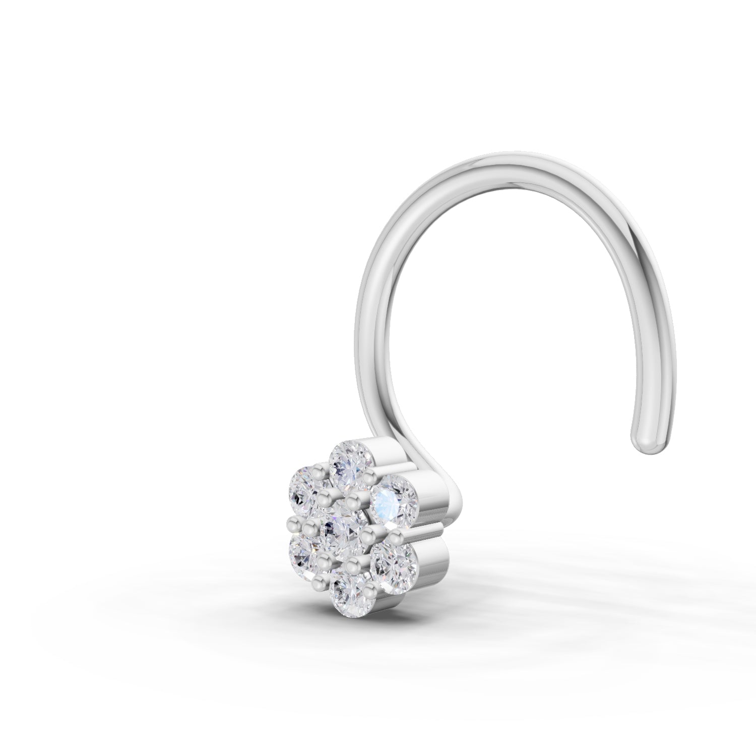 14K Yellow Gold 0.10 Ct Diamond Round Shape Floral Nose Pin