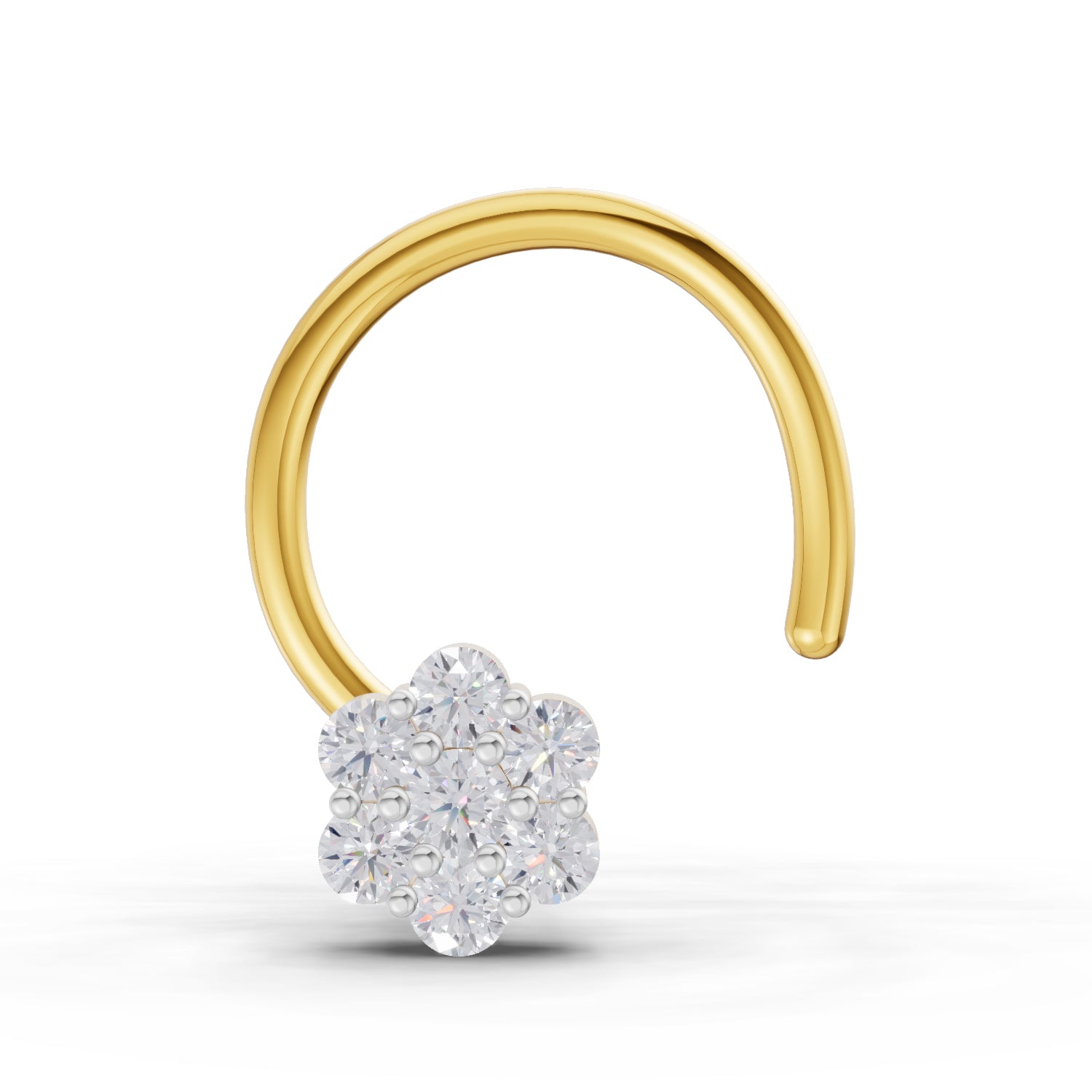 14K Yellow Gold 0.10 Ct Diamond Round Shape Floral Nose Pin