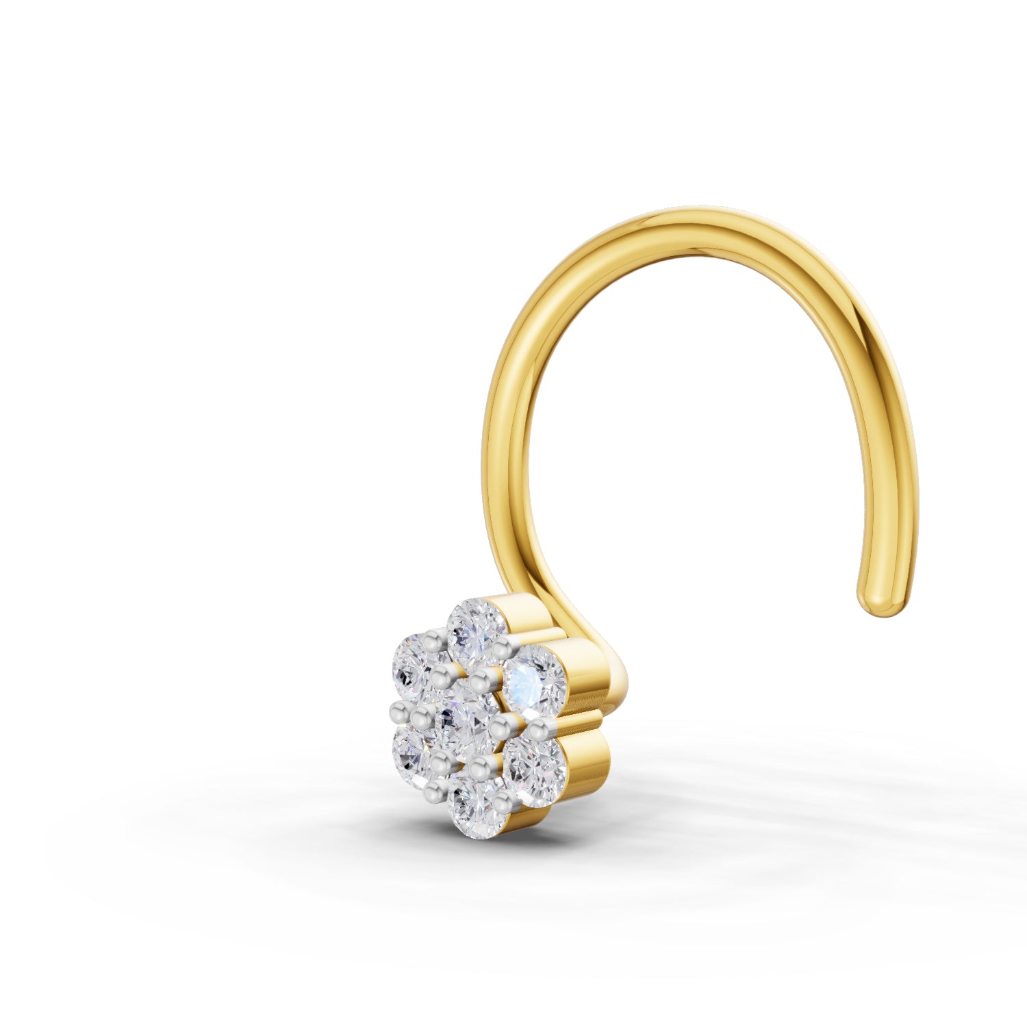 14K Yellow Gold 0.10 Ct Diamond Round Shape Floral Nose Pin