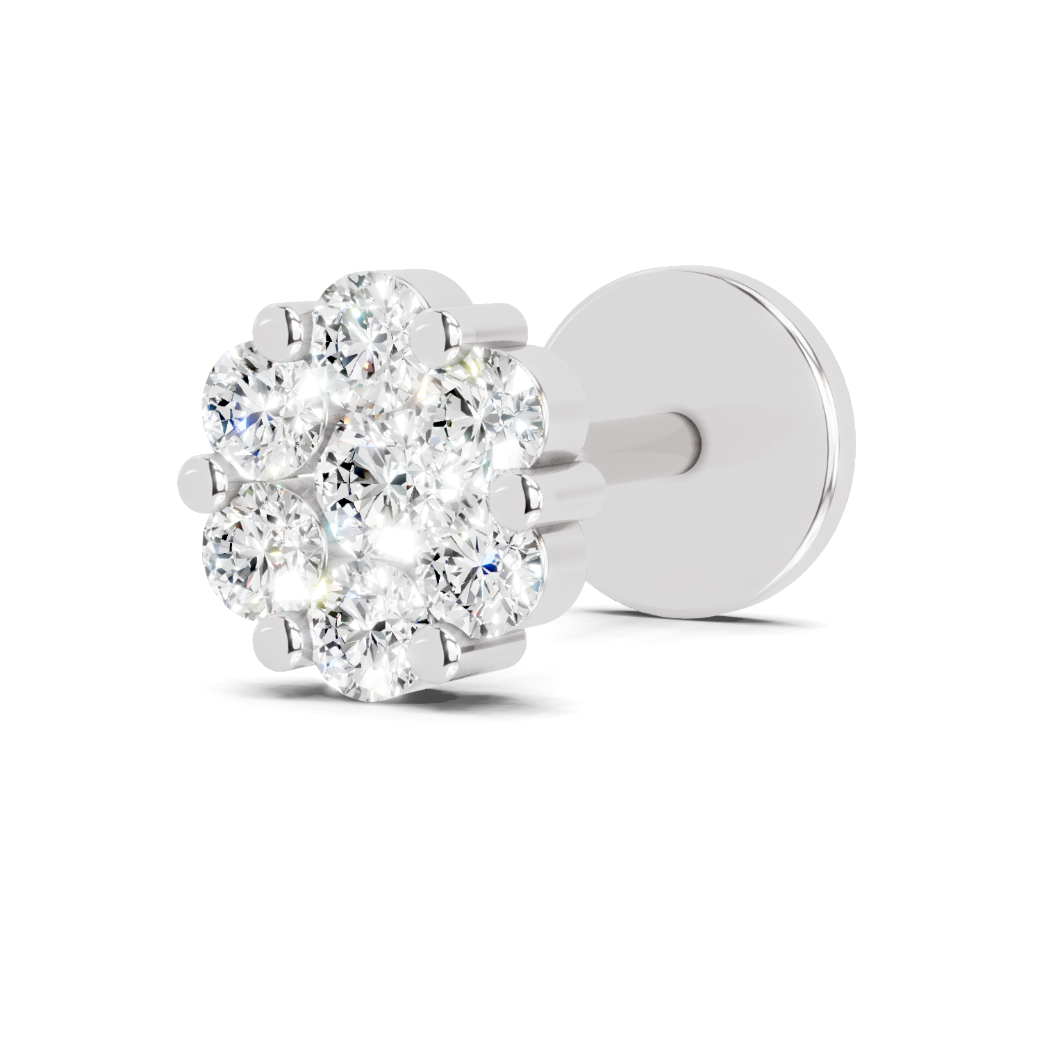 14K Yellow Gold 0.09 Carat Diamond Round Shape Floral Nose Pin