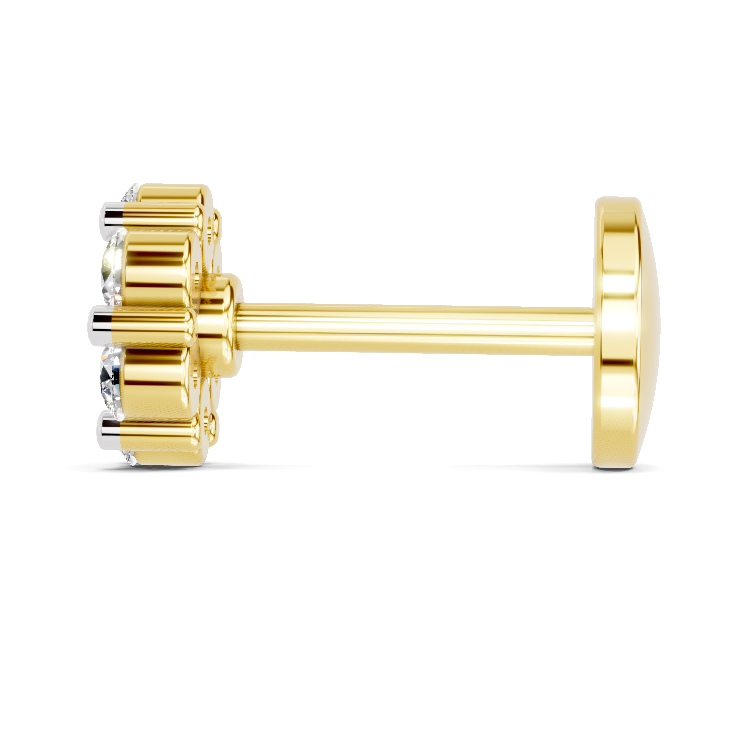 14K Yellow Gold 0.09 Carat Diamond Round Shape Floral Nose Pin
