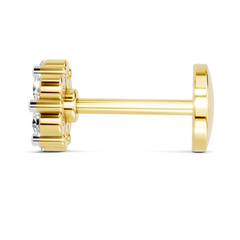 14K Yellow Gold 0.09 Carat Diamond Round Shape Floral Nose Pin