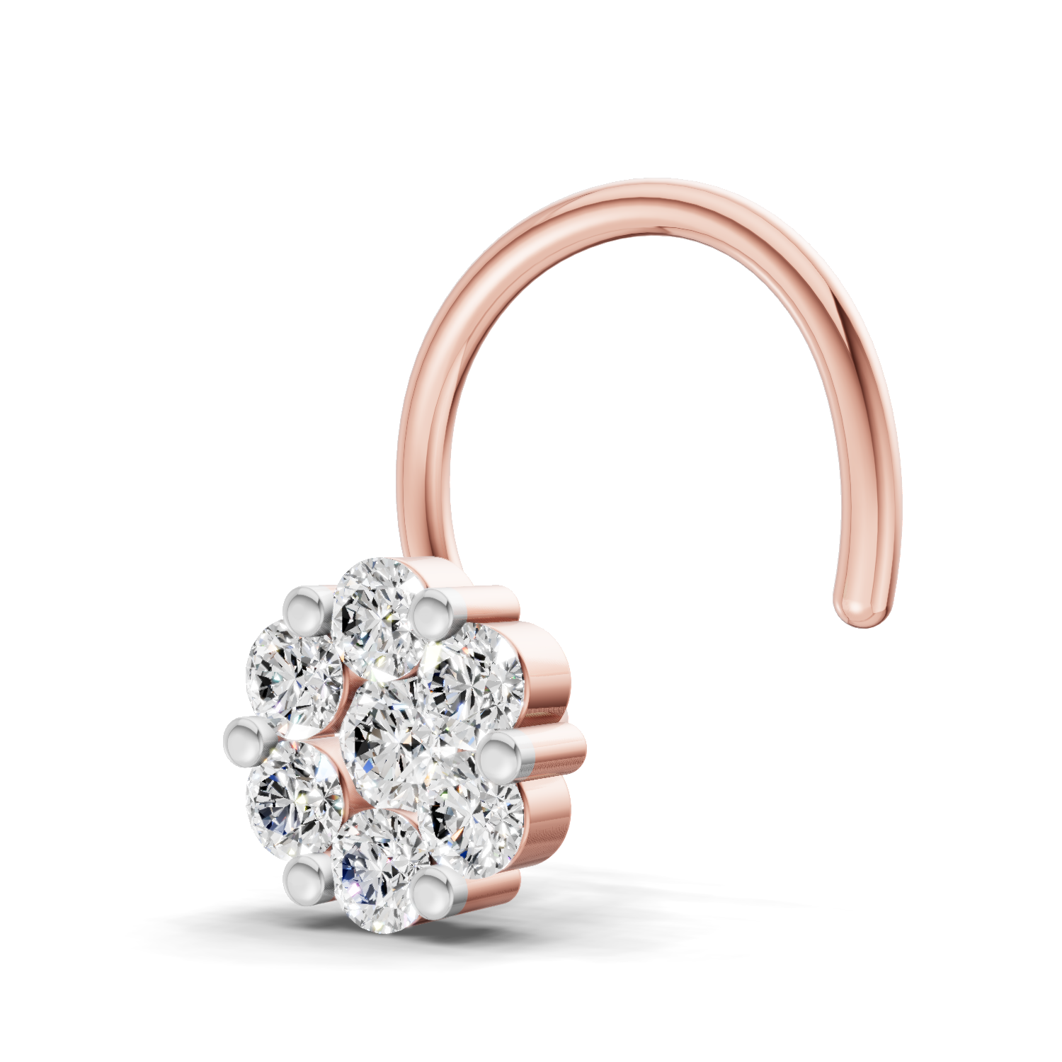 14K Yellow Gold 0.09 Carat Diamond Round Shape Floral Nose Pin