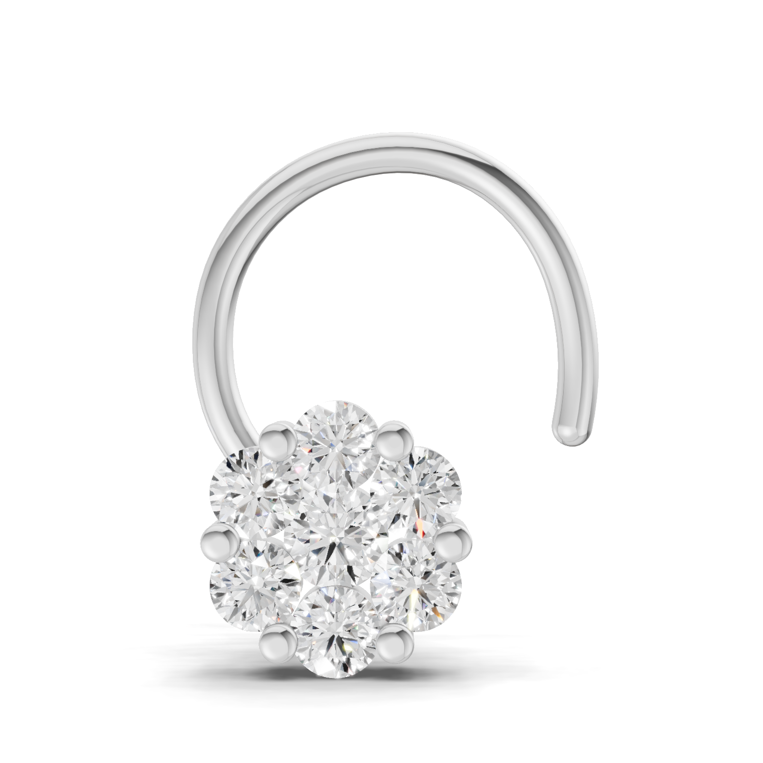 14K Yellow Gold 0.09 Carat Diamond Round Shape Floral Nose Pin