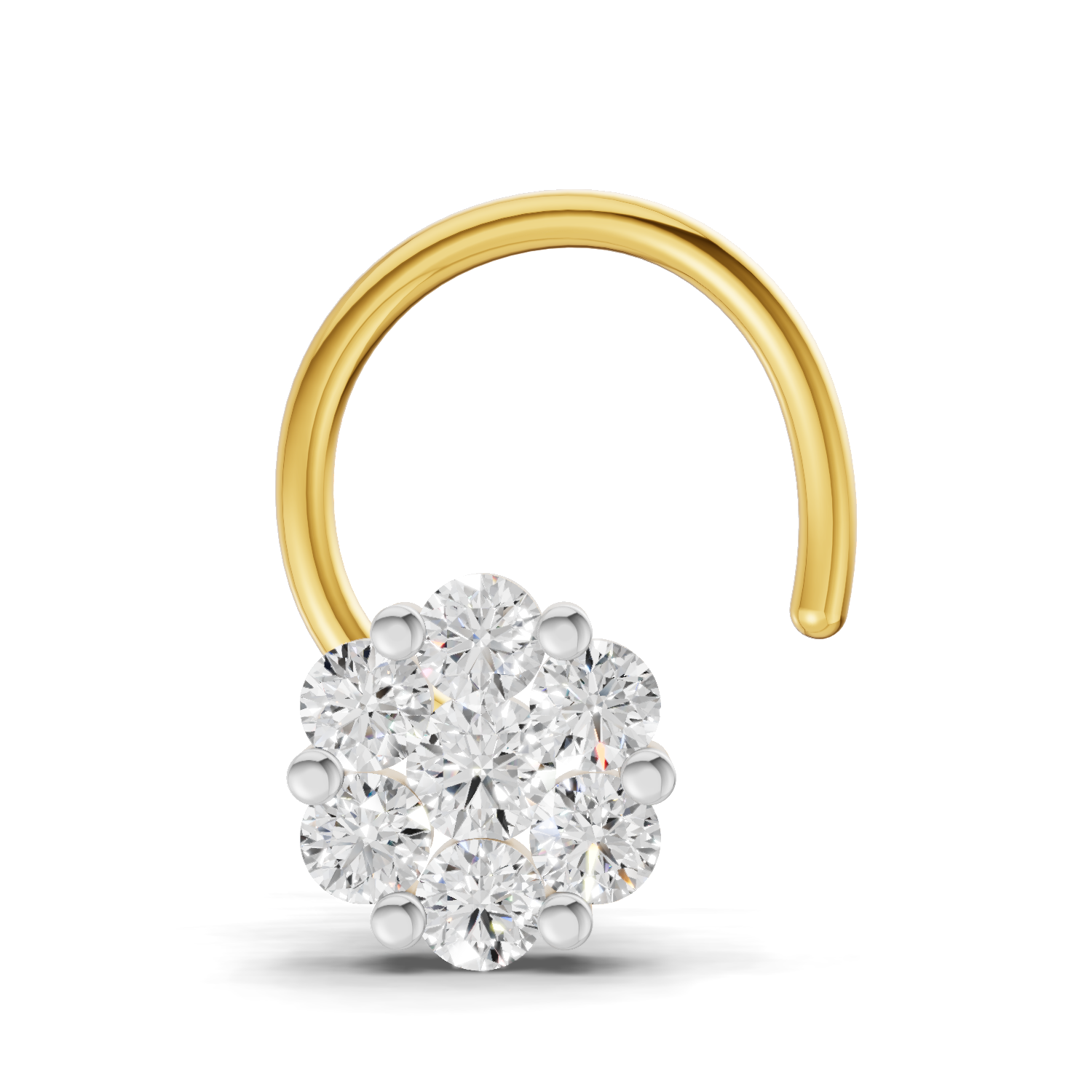 14K Yellow Gold 0.09 Carat Diamond Round Shape Floral Nose Pin