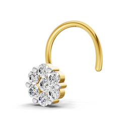 14K Yellow Gold 0.09 Carat Diamond Round Shape Floral Nose Pin