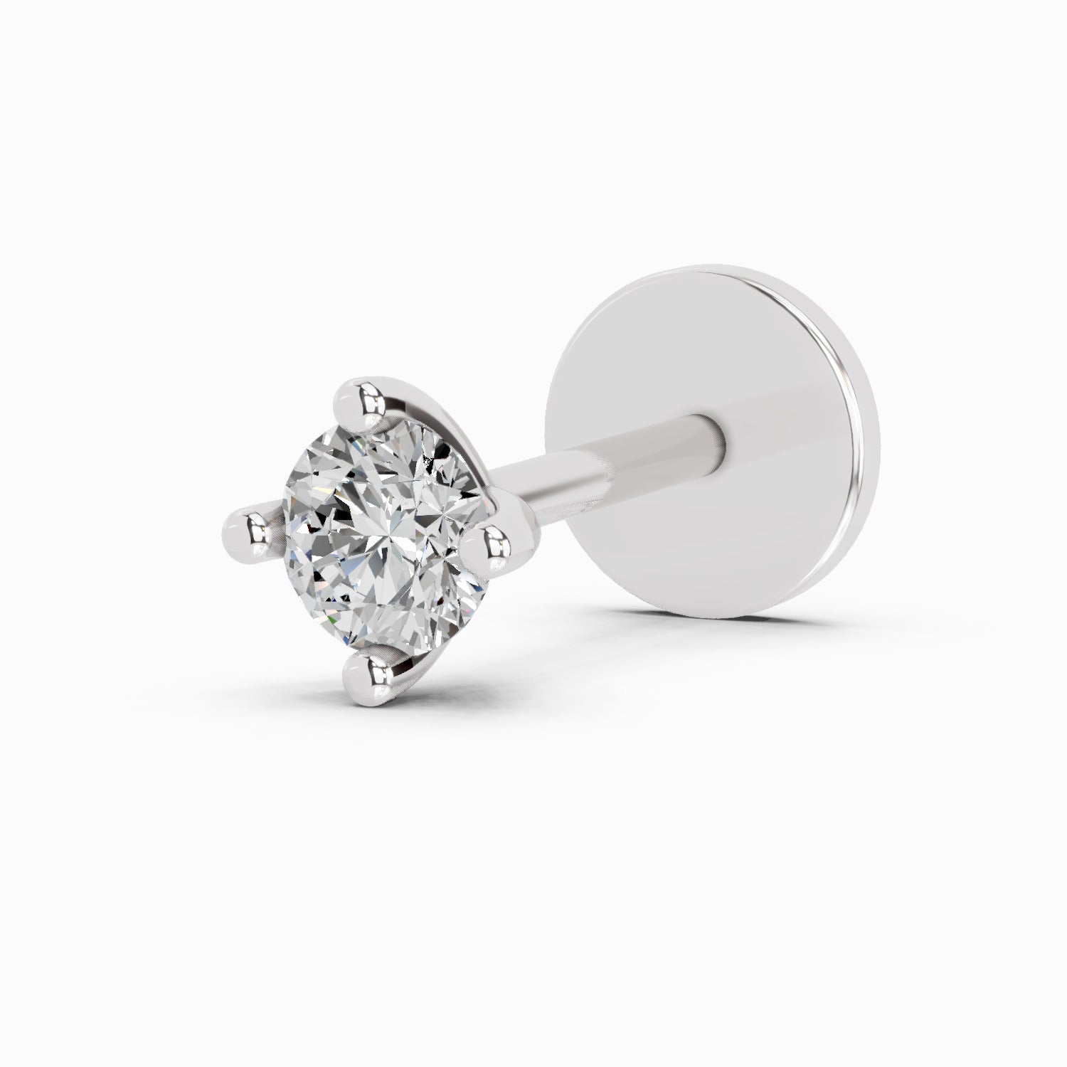 14K Yellow Gold-Screw 0.03 Carat Diamond  Round Shape 4 Prong Solitaire Nose Pin