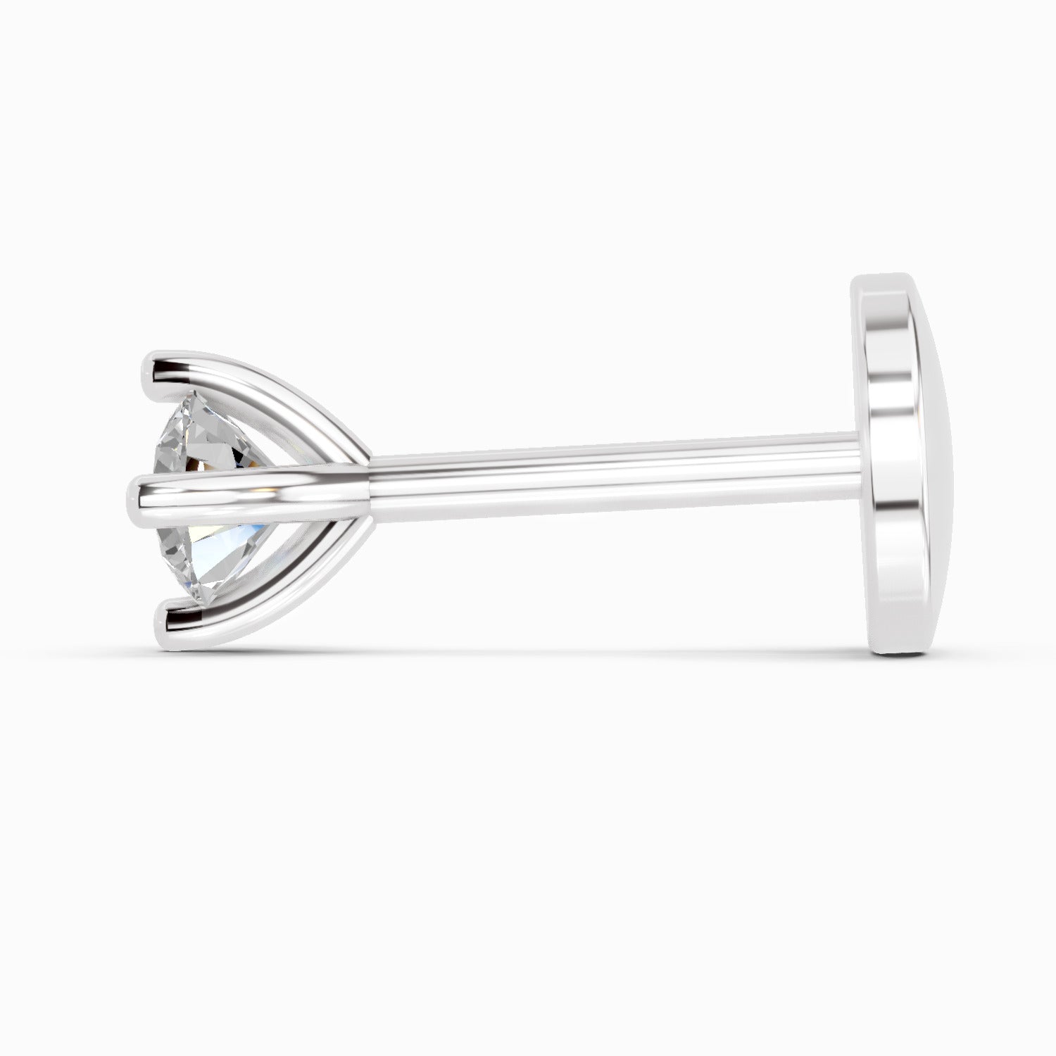 14K Yellow Gold-Screw 0.03 Carat Diamond  Round Shape 4 Prong Solitaire Nose Pin