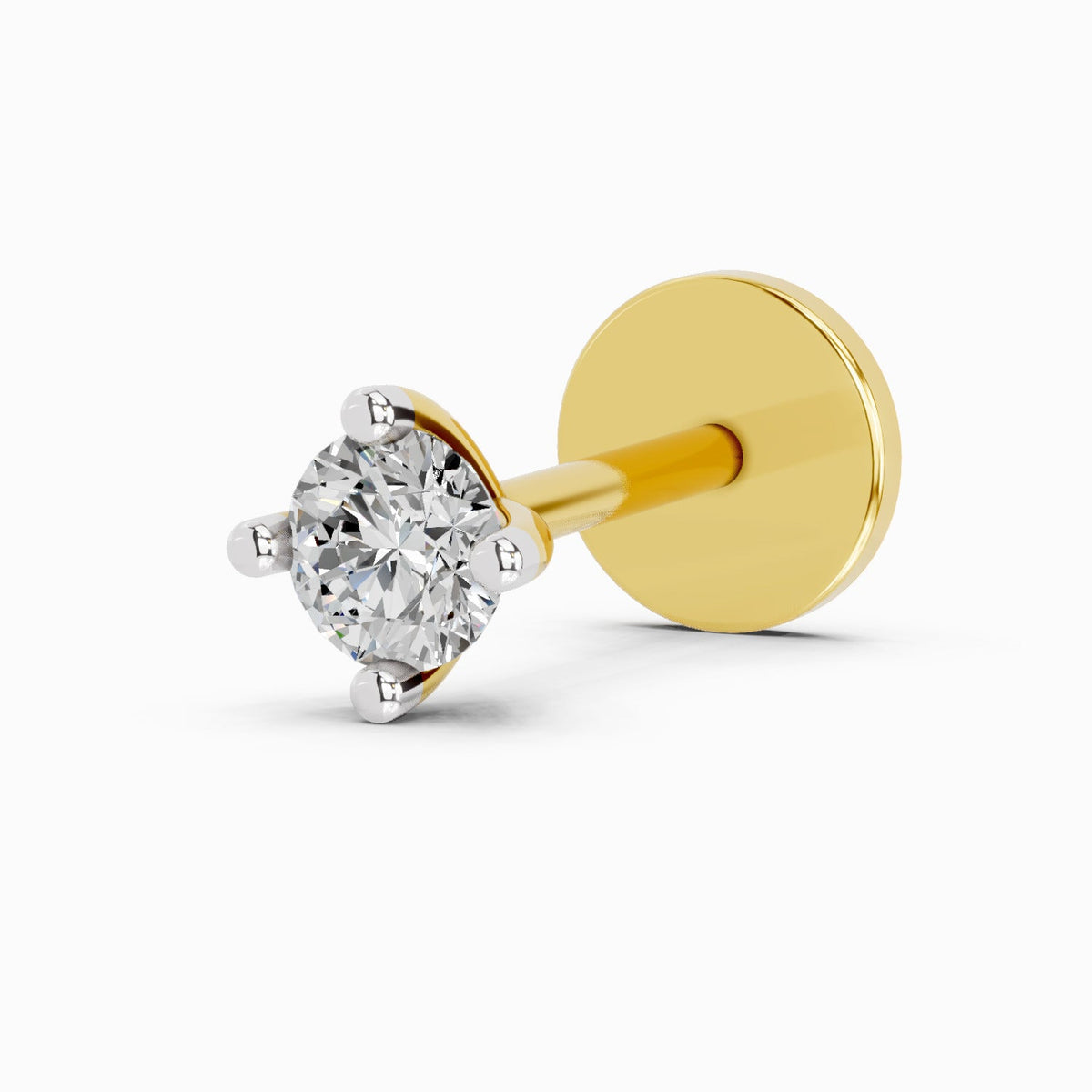 14K Yellow Gold-Screw 0.03 Carat Diamond  Round Shape 4 Prong Solitaire Nose Pin