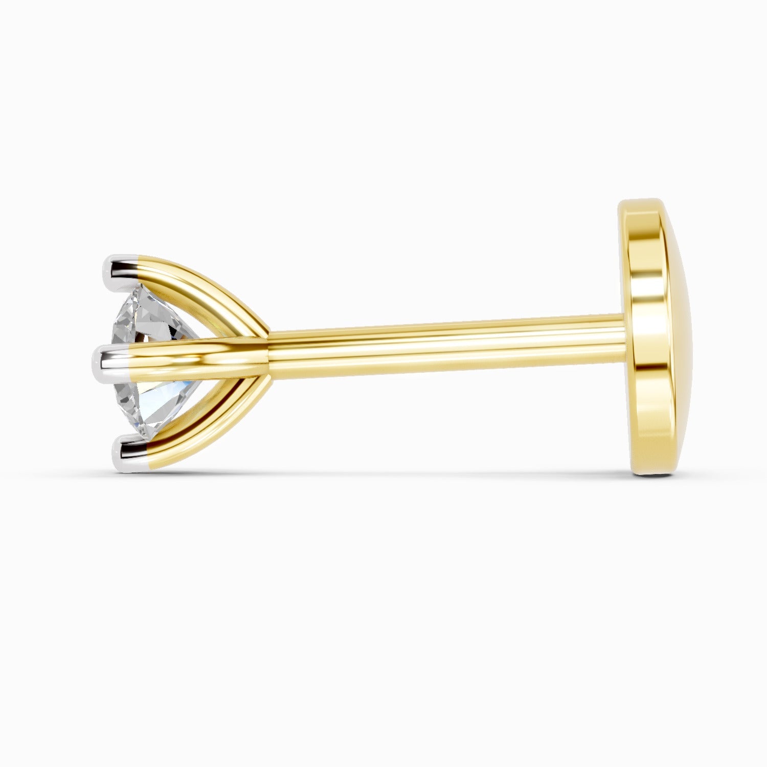 14K Yellow Gold-Screw 0.03 Carat Diamond  Round Shape 4 Prong Solitaire Nose Pin