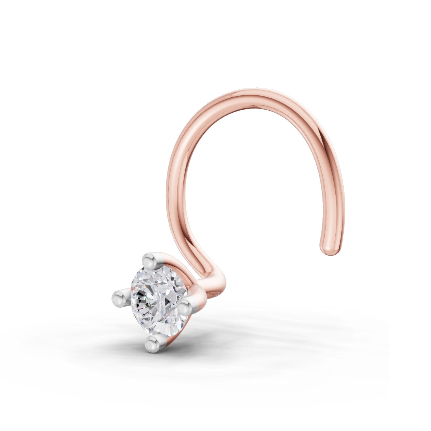 14K Yellow Gold 0.03 Ct Diamond Round Shape 4 Prong Solitaire Nose Pin