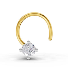 14K Yellow Gold 0.03 Ct Diamond Round Shape 4 Prong Solitaire Nose Pin