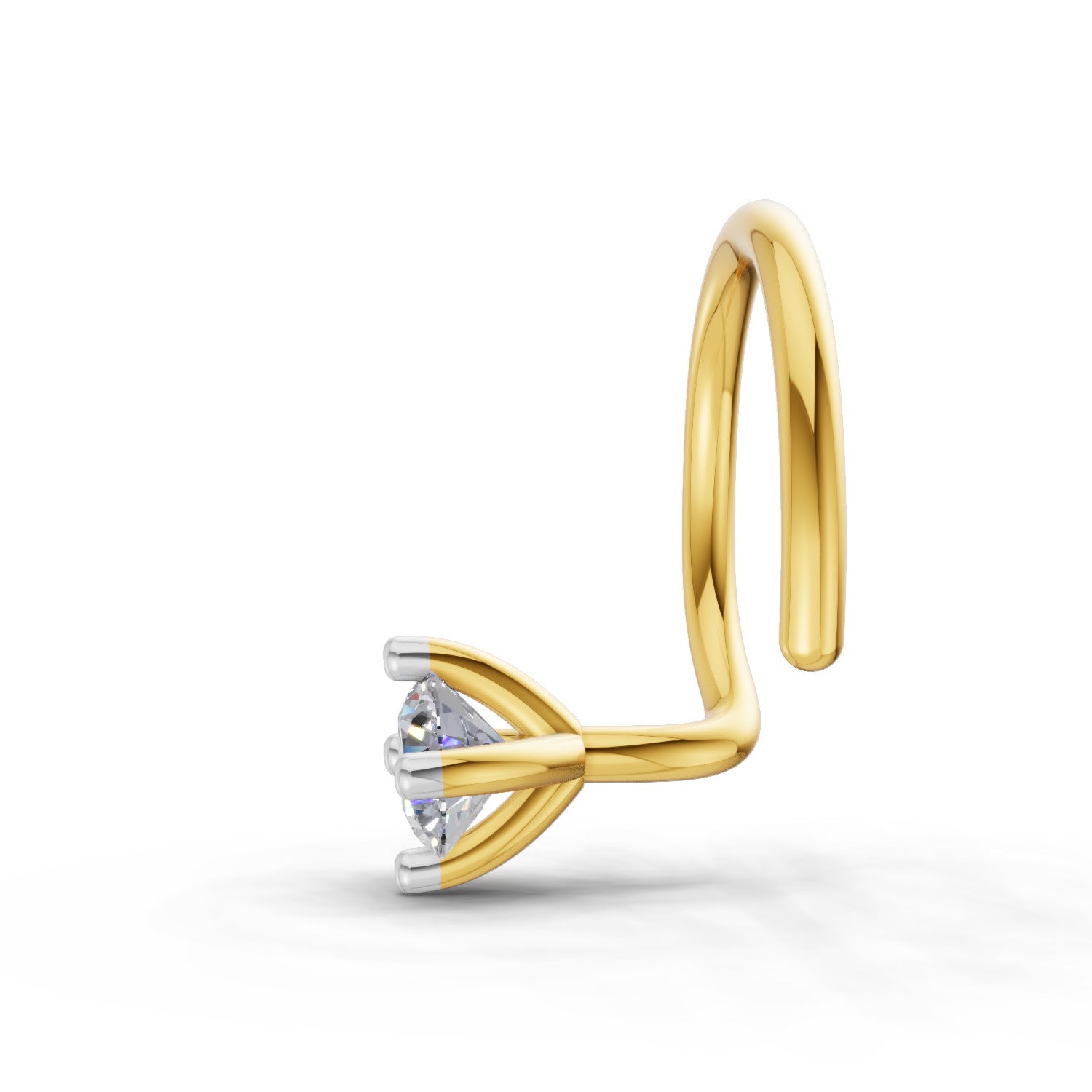 14K Yellow Gold 0.03 Ct Diamond Round Shape 4 Prong Solitaire Nose Pin