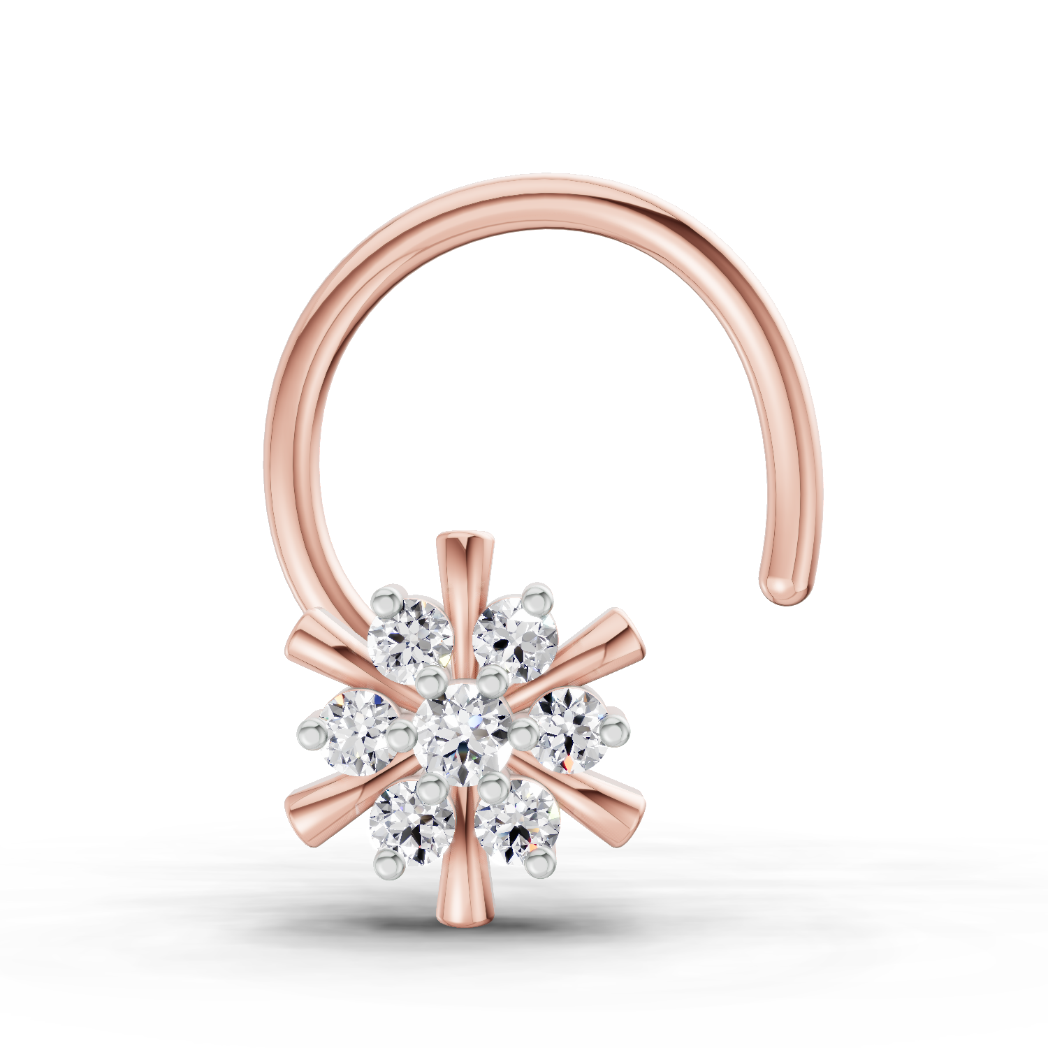 14K Yellow Gold 0.03 Carat Diamond Round Shape Snowflake Nose Pin