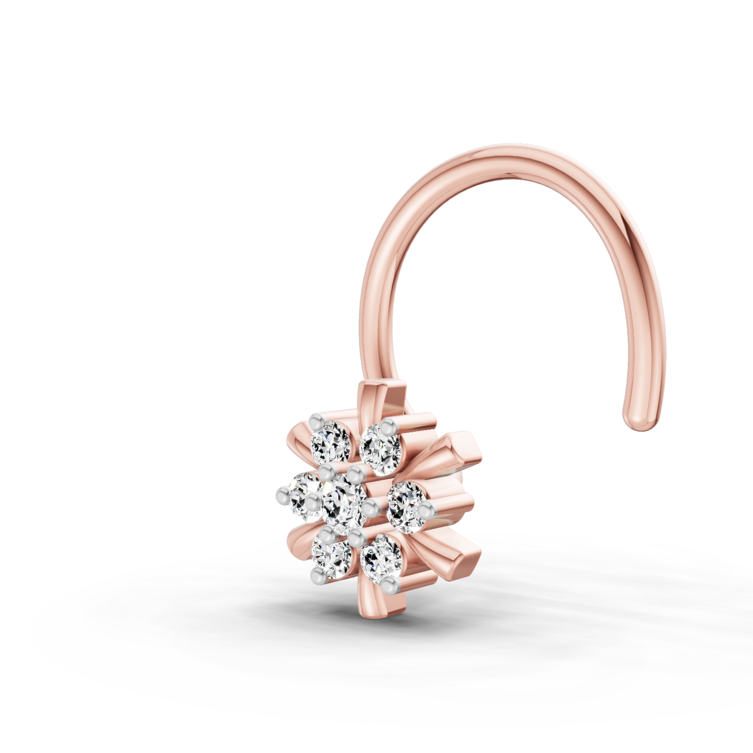 14K Yellow Gold 0.03 Carat Diamond Round Shape Snowflake Nose Pin