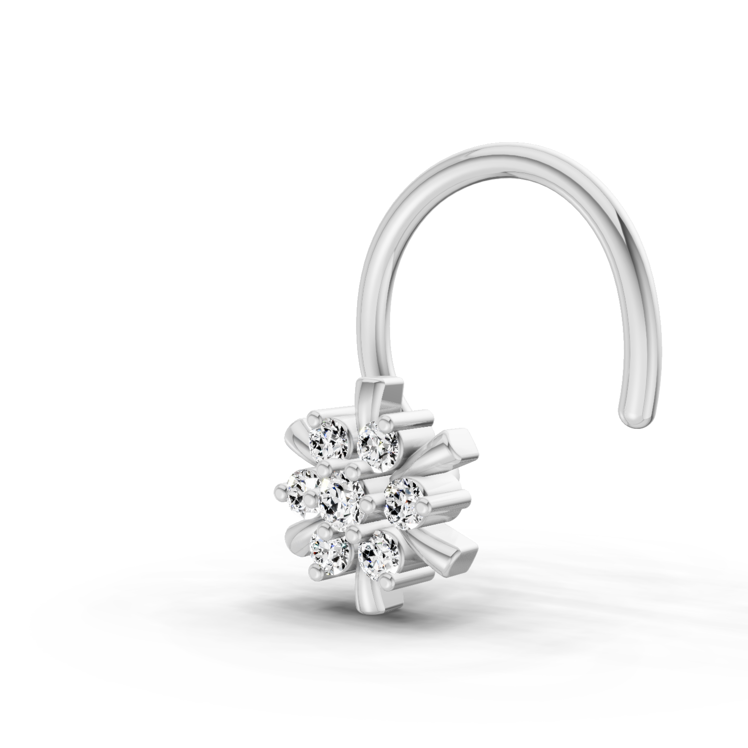 14K Yellow Gold 0.03 Carat Diamond Round Shape Snowflake Nose Pin