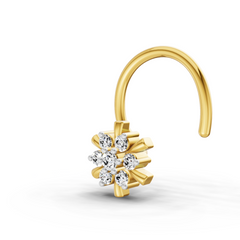 14K Yellow Gold 0.03 Carat Diamond Round Shape Snowflake Nose Pin