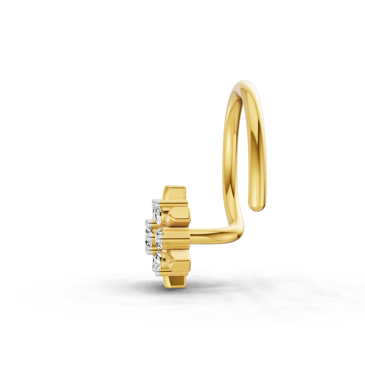 14K Yellow Gold 0.03 Carat Diamond Round Shape Snowflake Nose Pin