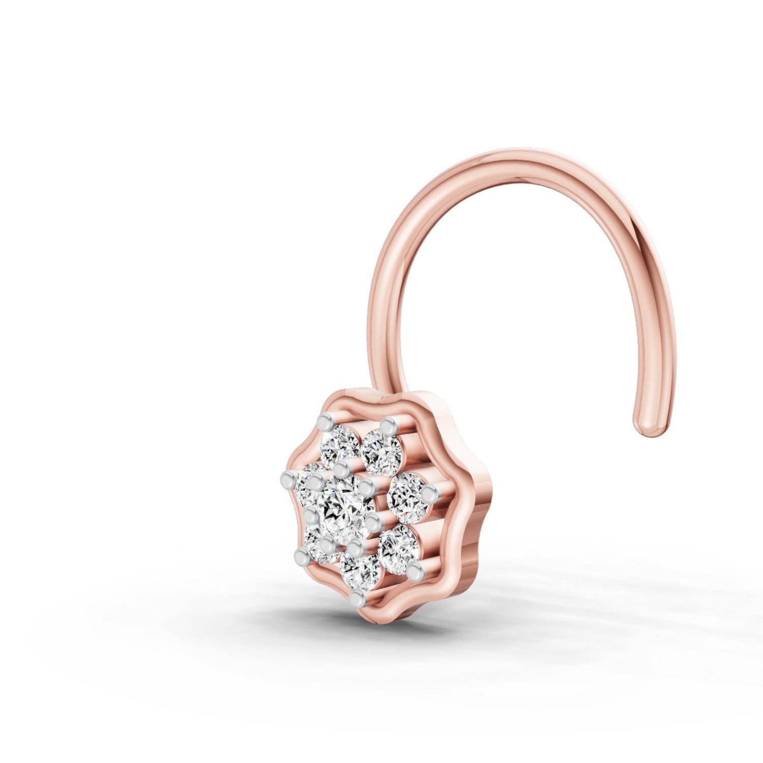 14K Yellow Gold 0.04 Carat Diamond Round Shape Sitara Nose Pin