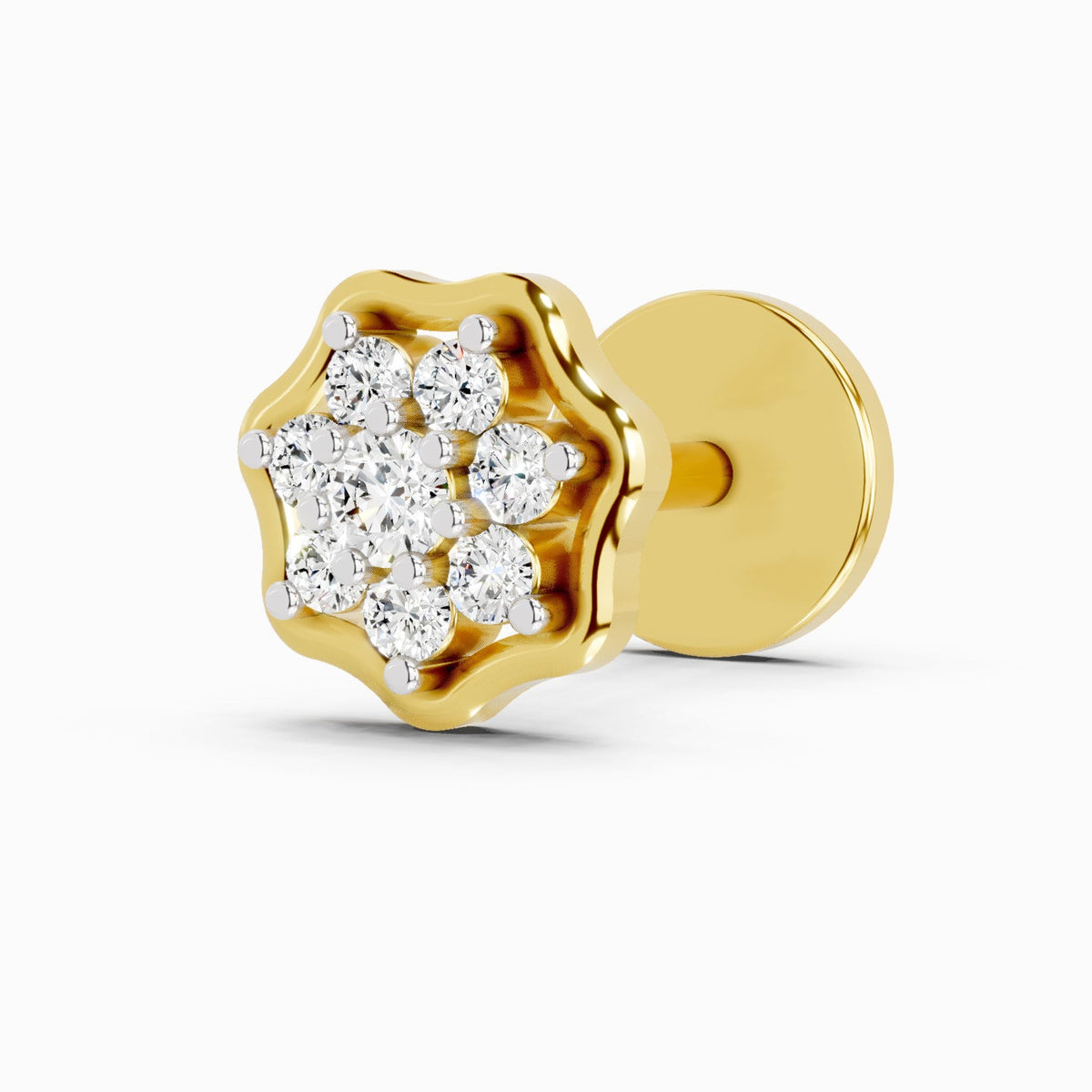 14K Yellow Gold-Screw 0.04 Carat Diamond Round Shape Aurora Spark Nose Pin
