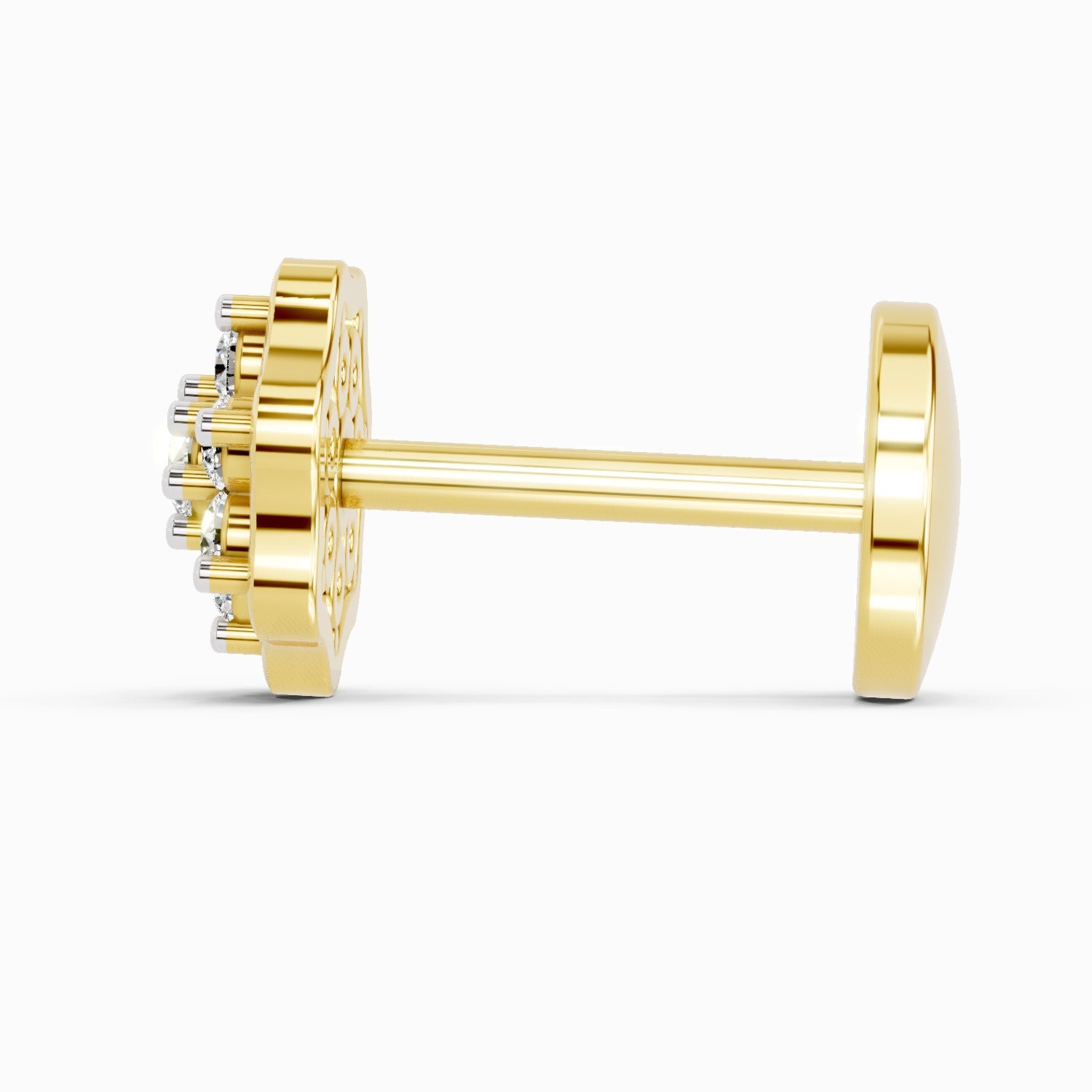 14K Yellow Gold-Screw 0.04 Carat Diamond Round Shape Aurora Spark Nose Pin