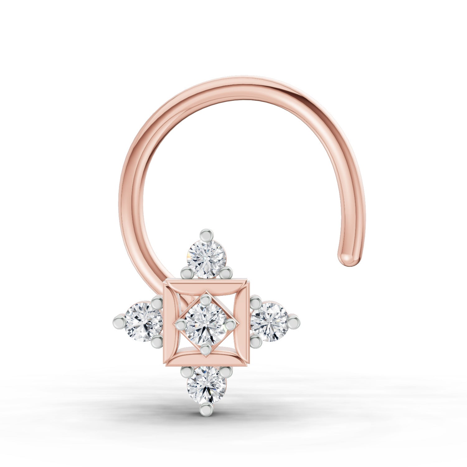 14K Yellow Gold 0.02 Carat Diamond Round Shape Nose Pin