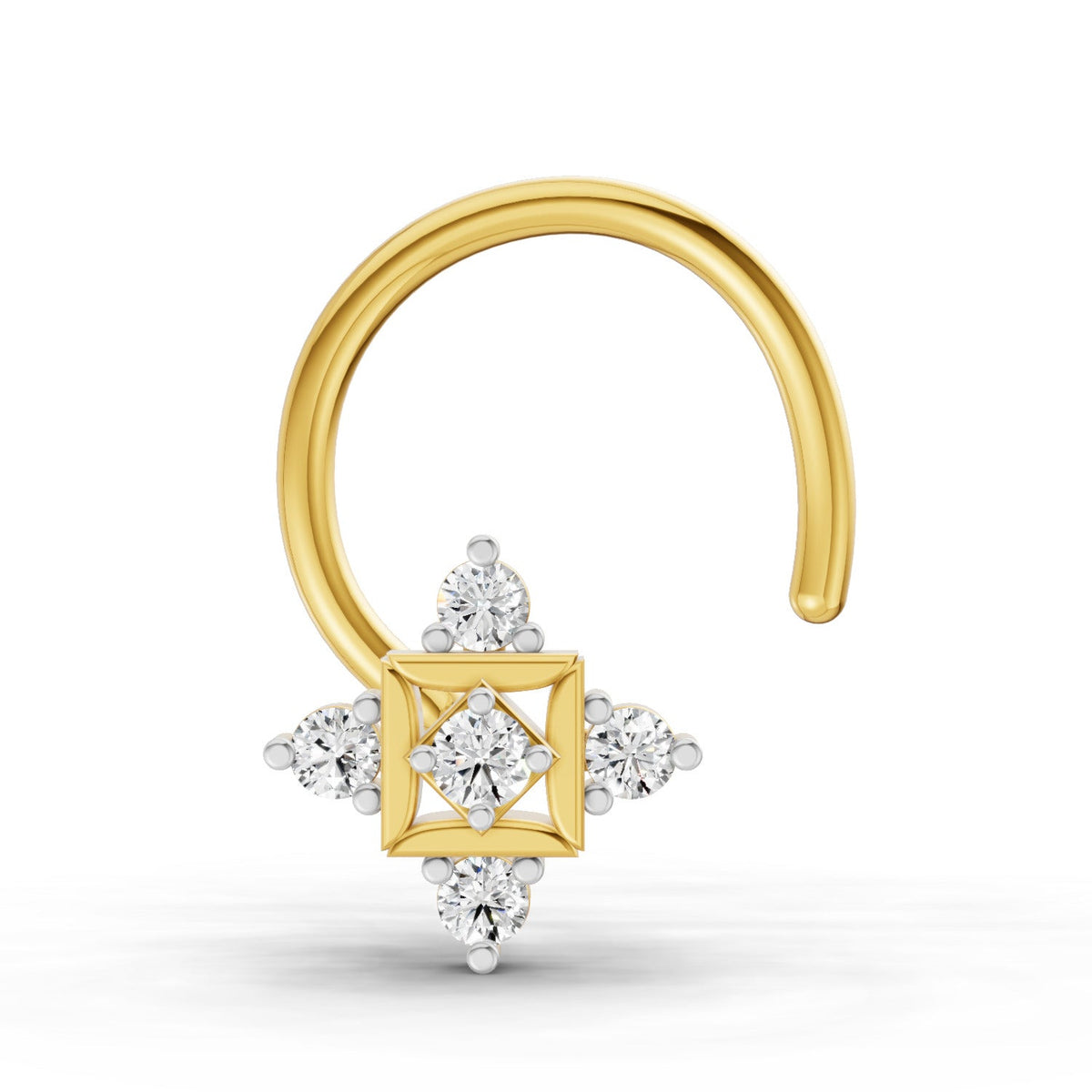14K Yellow Gold 0.02 Carat Diamond Round Shape Nose Pin