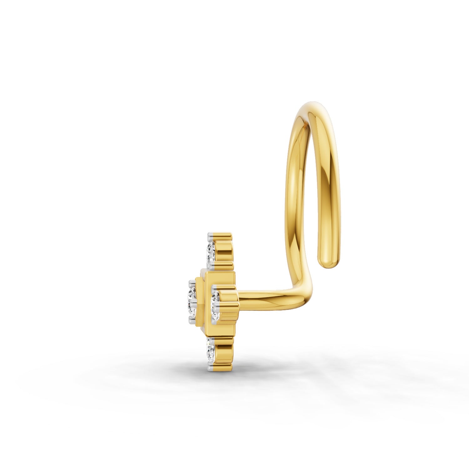 14K Yellow Gold 0.02 Carat Diamond Round Shape Nose Pin