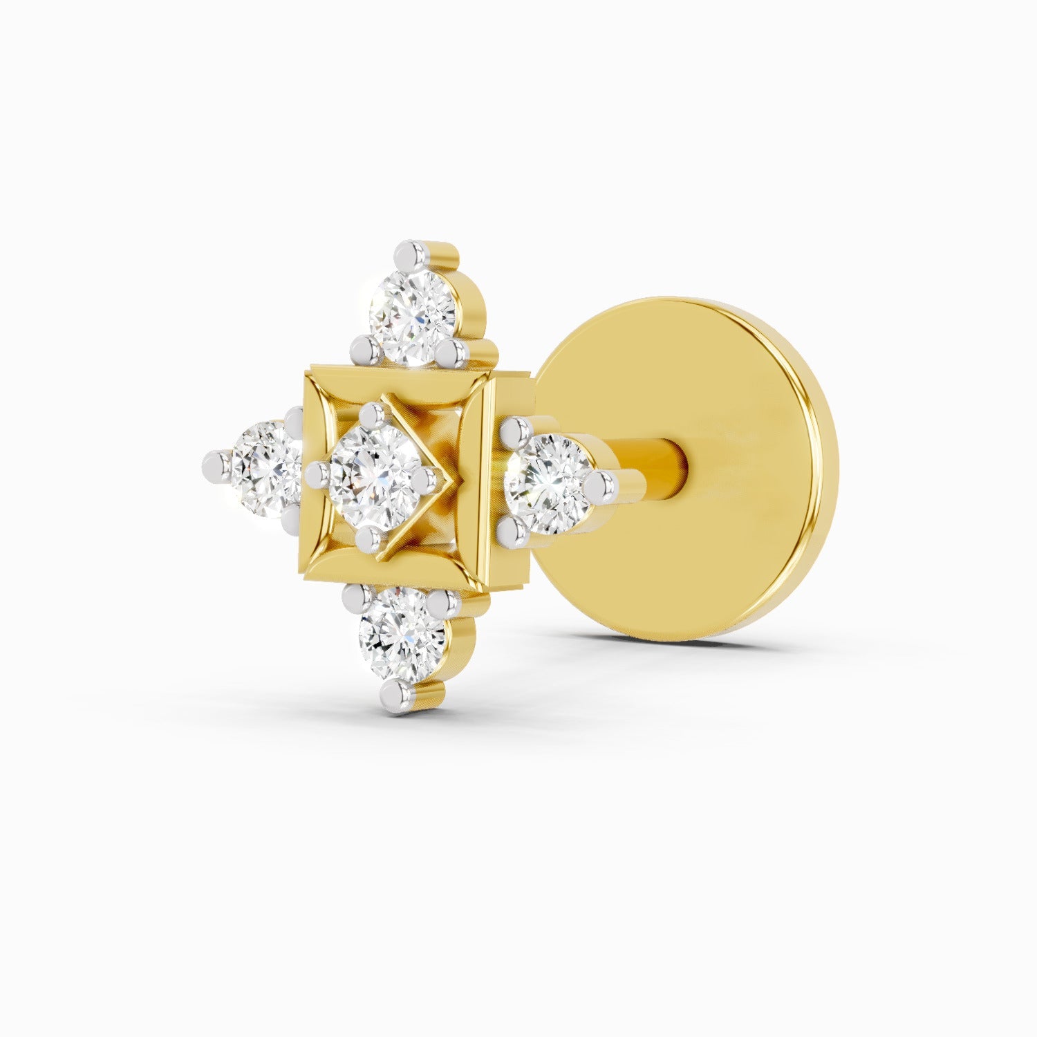 14K Yellow Gold-Screw 0.02 Carat Diamond Round Shape The Kata Nose Pin