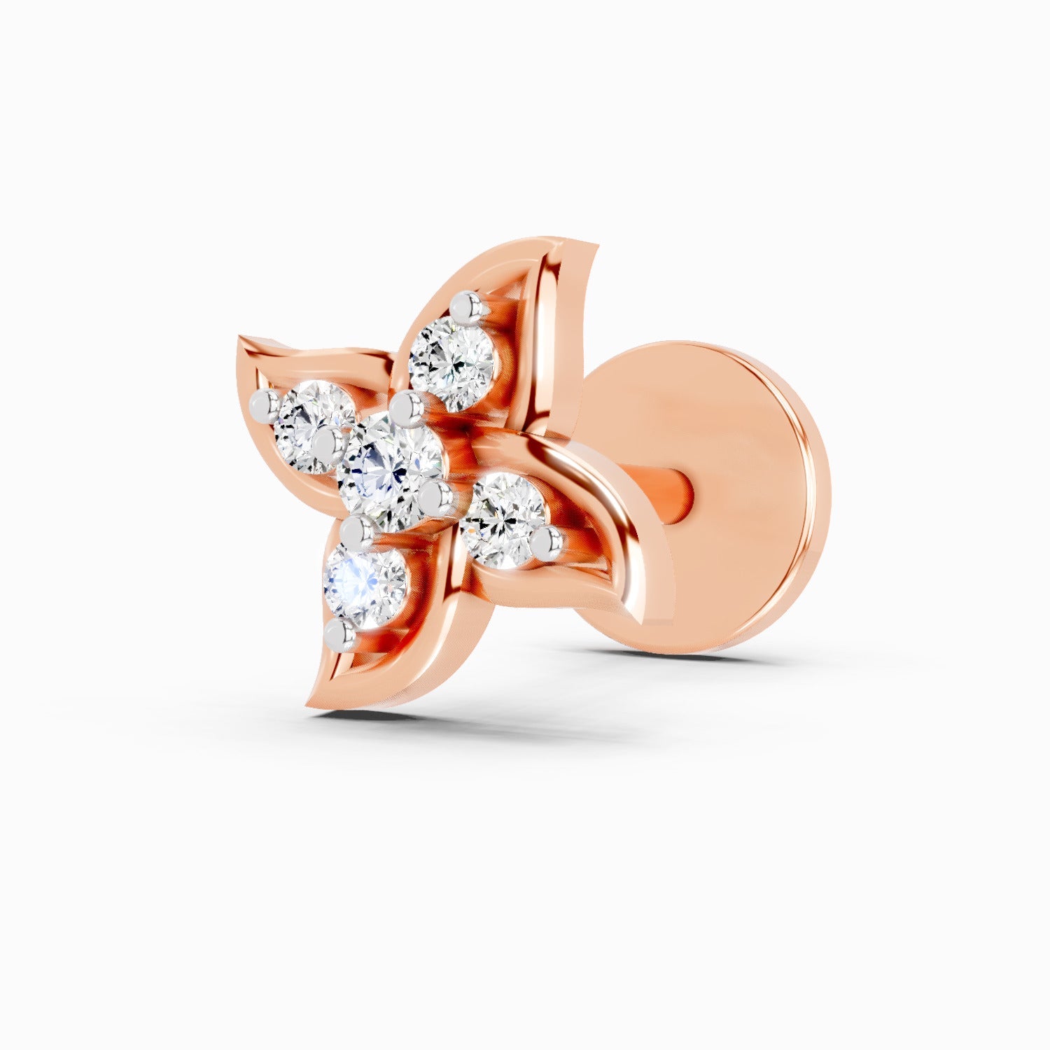14K Yellow Gold-Screw 0.04 Carat Diamond Round Shape gamya petalled Nose Pin
