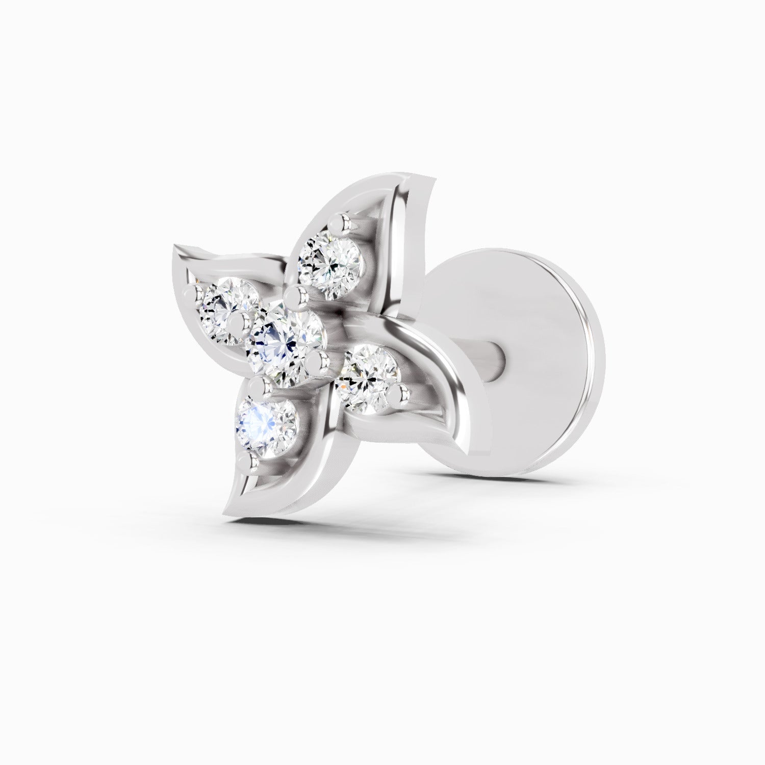 14K Yellow Gold-Screw 0.04 Carat Diamond Round Shape gamya petalled Nose Pin