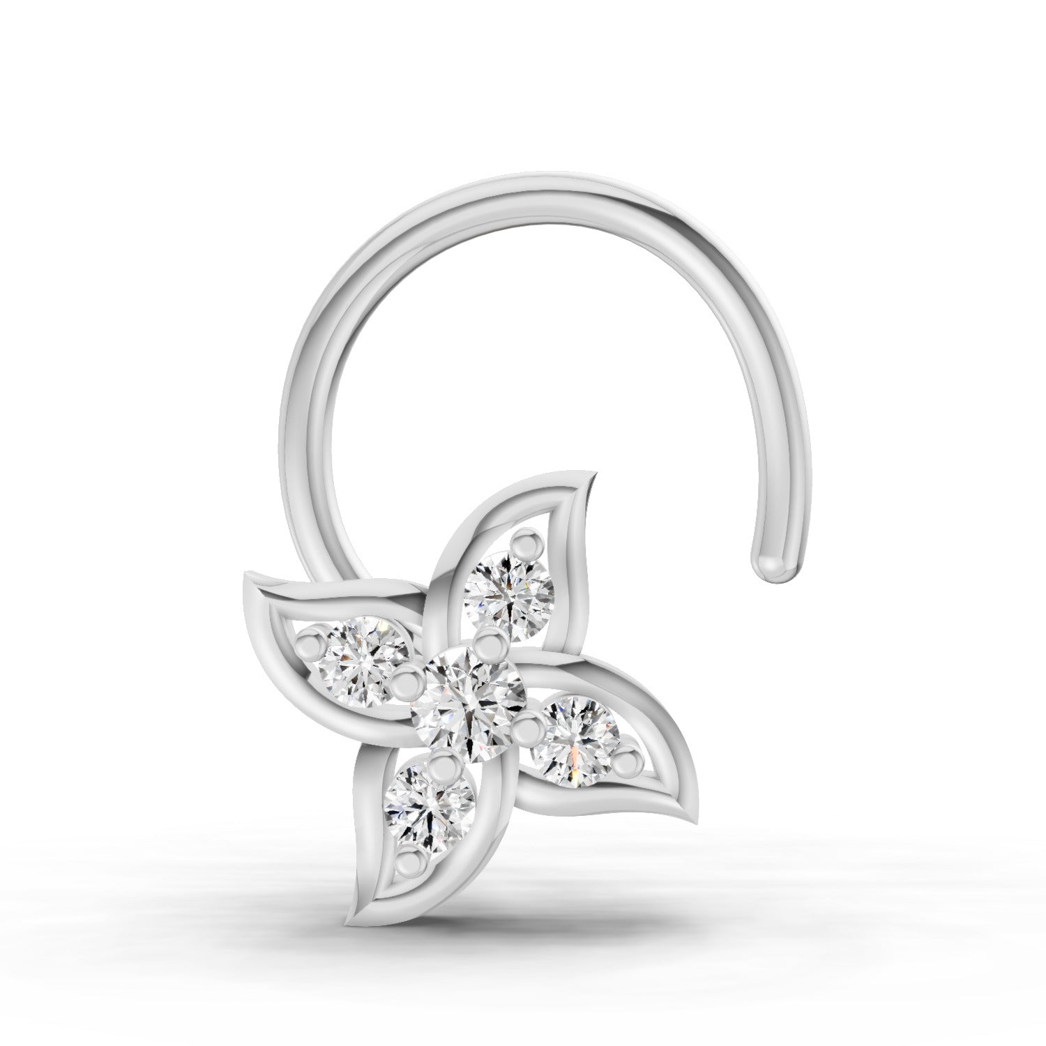 14K Yellow Gold 0.04 Carat Diamond Round Shape Floral Nose Pin