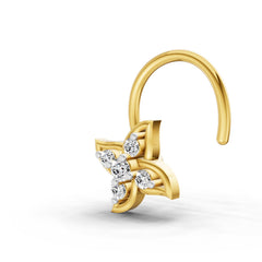 14K Yellow Gold 0.04 Carat Diamond Round Shape Floral Nose Pin