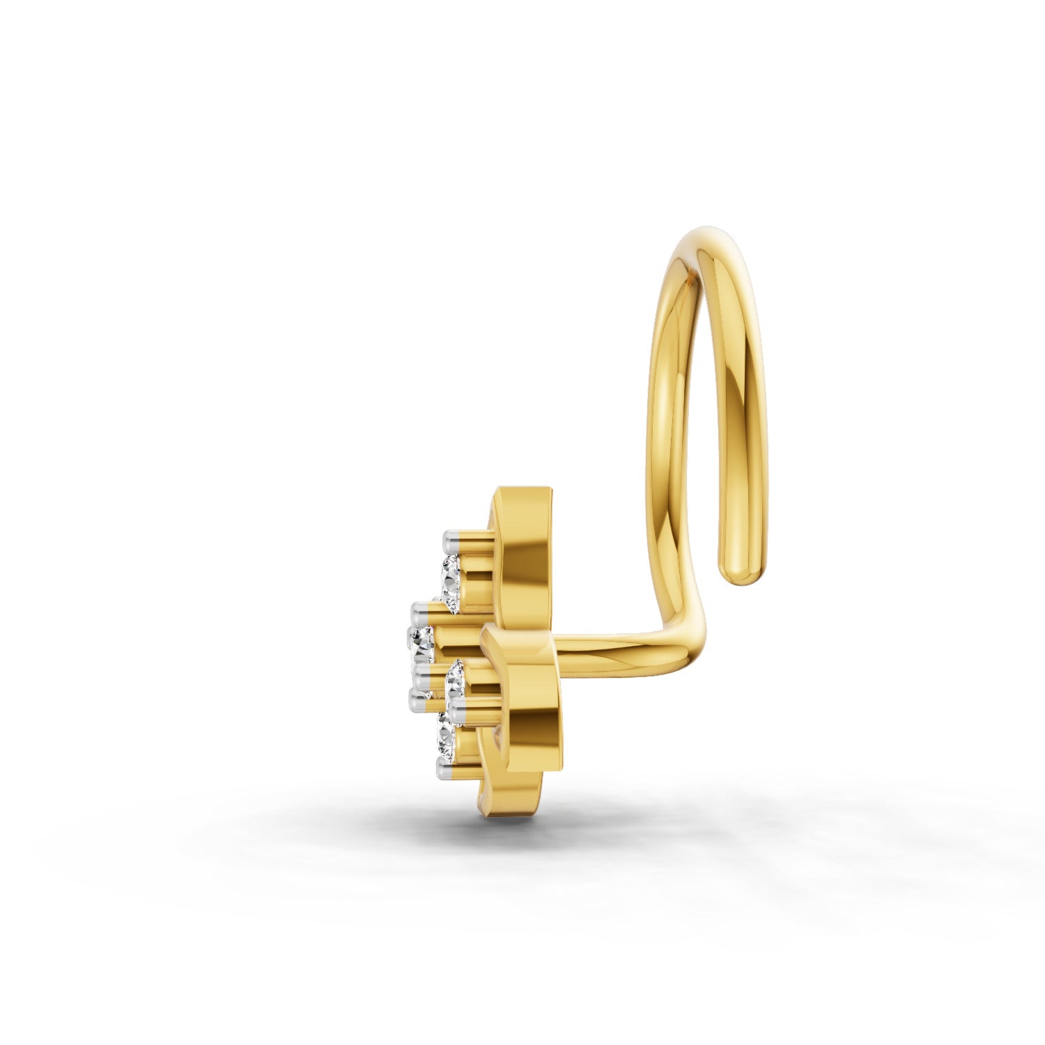 14K Yellow Gold 0.04 Carat Diamond Round Shape Floral Nose Pin