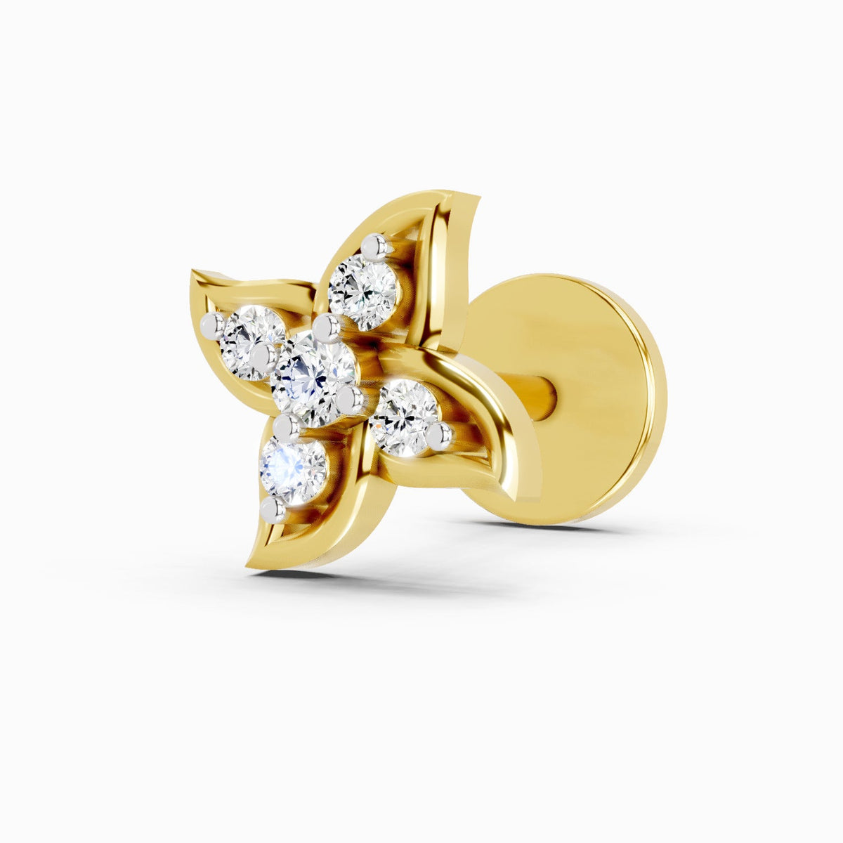 14K Yellow Gold-Screw 0.04 Carat Diamond Round Shape gamya petalled Nose Pin