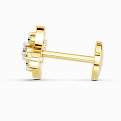 14K Yellow Gold-Screw 0.04 Carat Diamond Round Shape gamya petalled Nose Pin