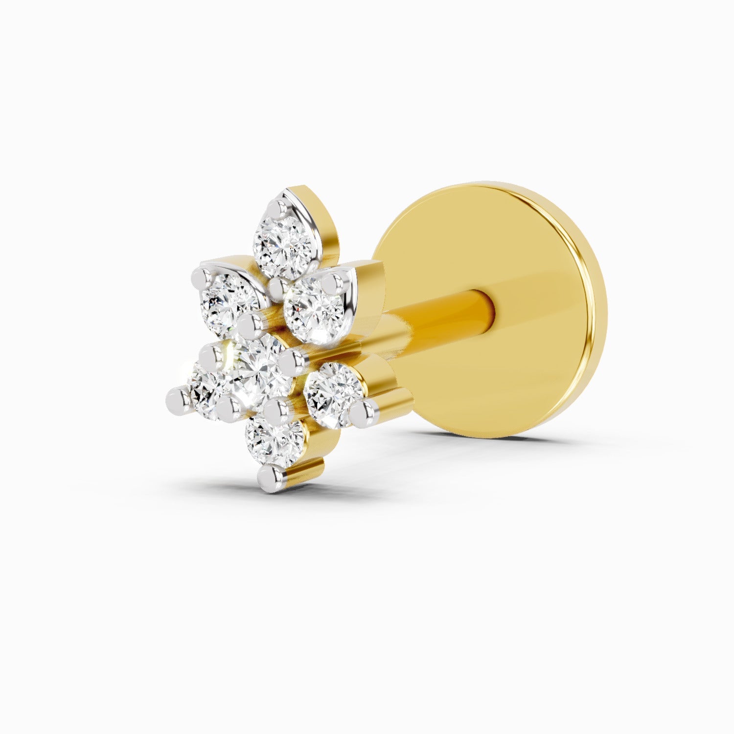 14K Yellow Gold-Screw 0.03 Carat Diamond Round Shape Gracia Nose Pin