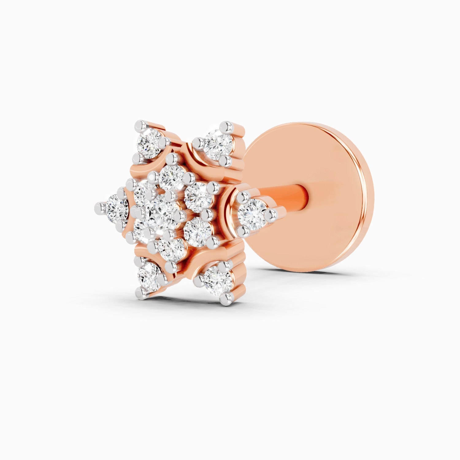 14K Yellow Gold-Screw 0.05 Carat Diamond Round Shape Snowflake Shine Nose Pin