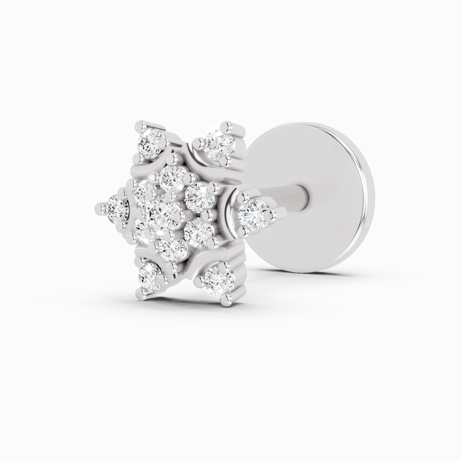 14K Yellow Gold-Screw 0.05 Carat Diamond Round Shape Snowflake Shine Nose Pin
