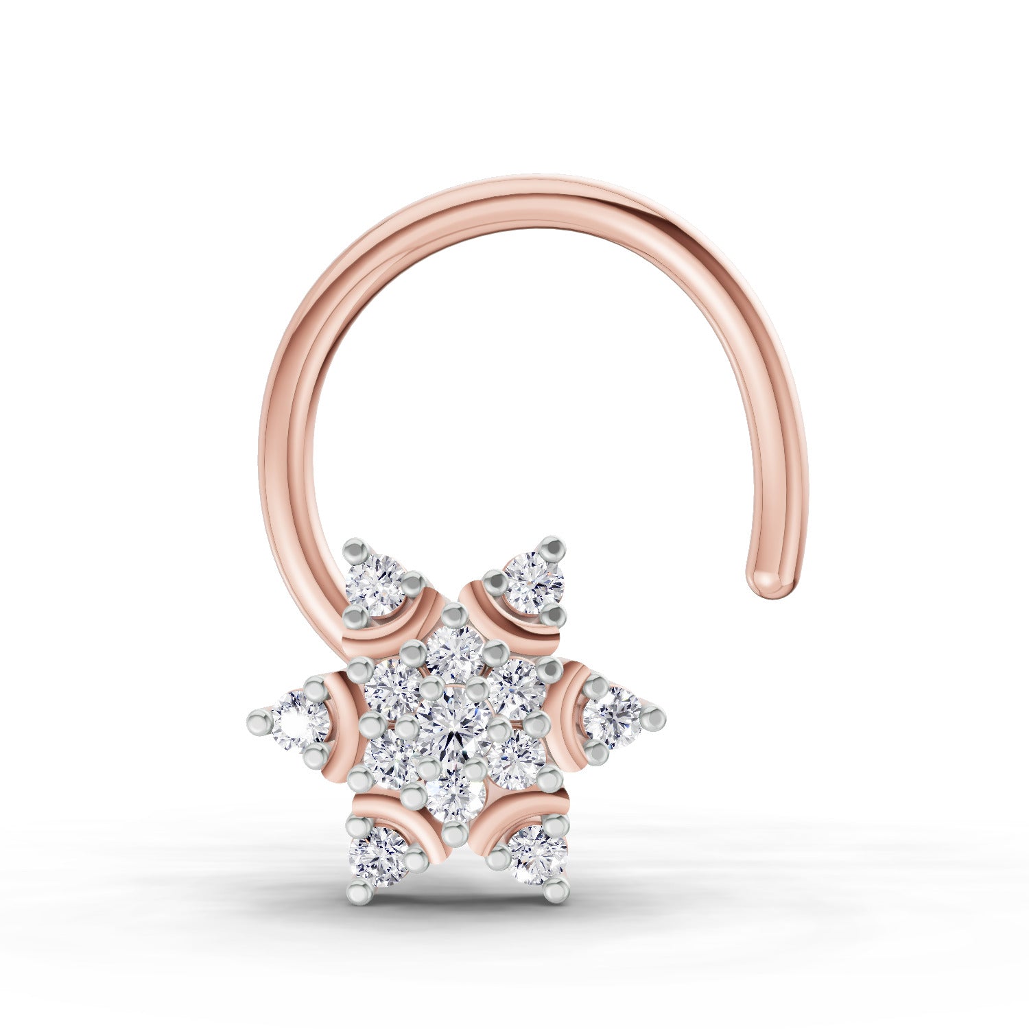 14K Yellow Gold 0.05 Carat Diamond Round Shape Diamond Nose Pin